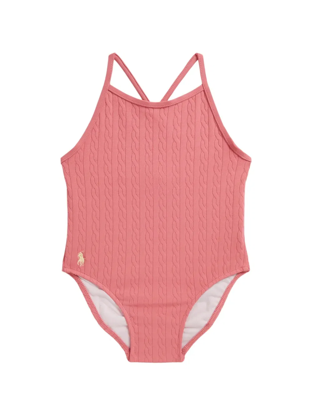 Цельный купальник с вышивкой жаккардовой вязкой Polo Ralph Lauren Kids, розовый