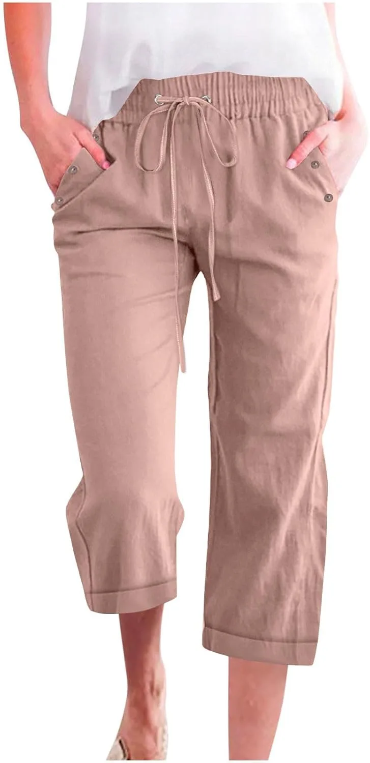 

Женские капри брюки Soft Straight Leg, однотонные, с карманами на пуговицах