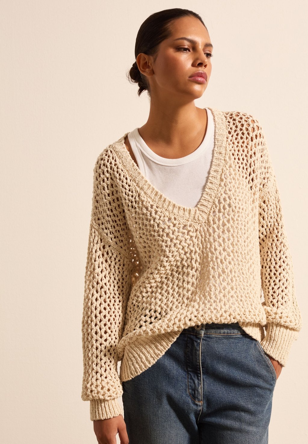 

Свитер OPENWORK WITH V NECK Stefanel, бежевый