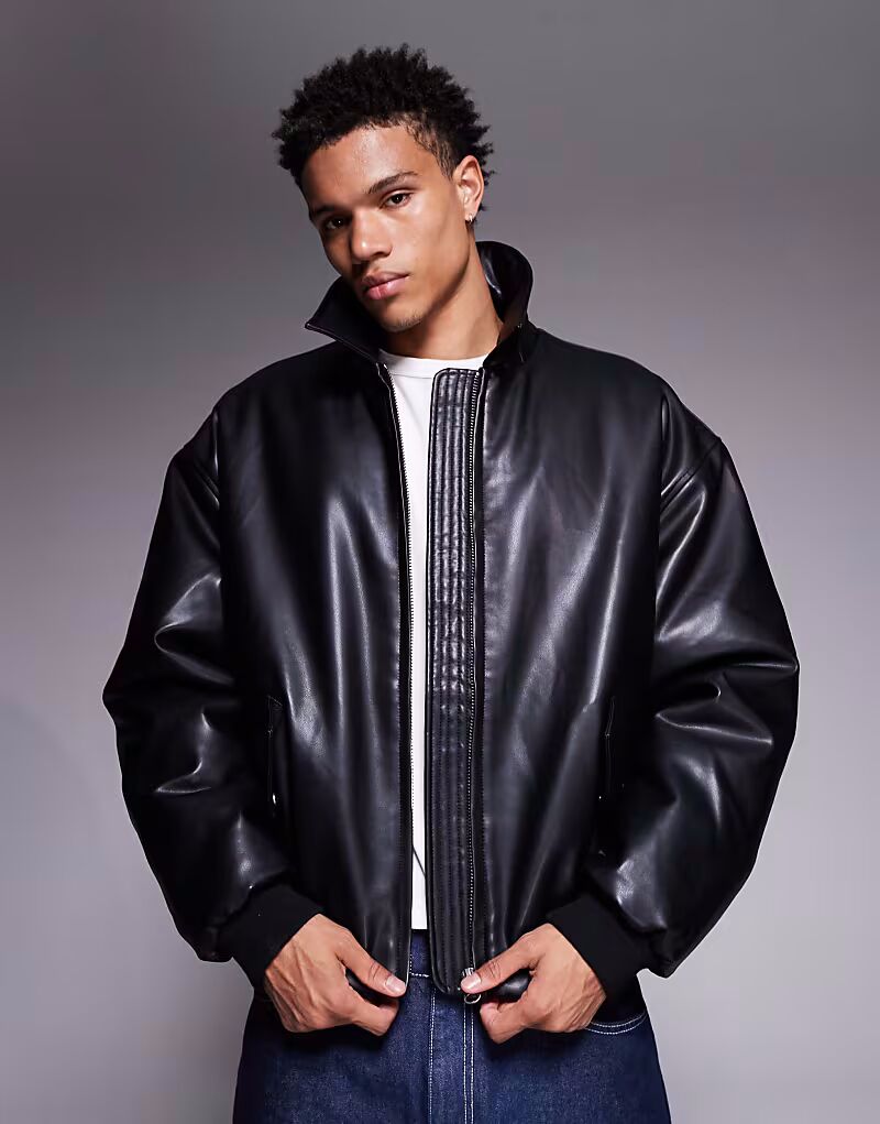 

Куртка-бомбер из искусственной кожи черного цвета Asos Design