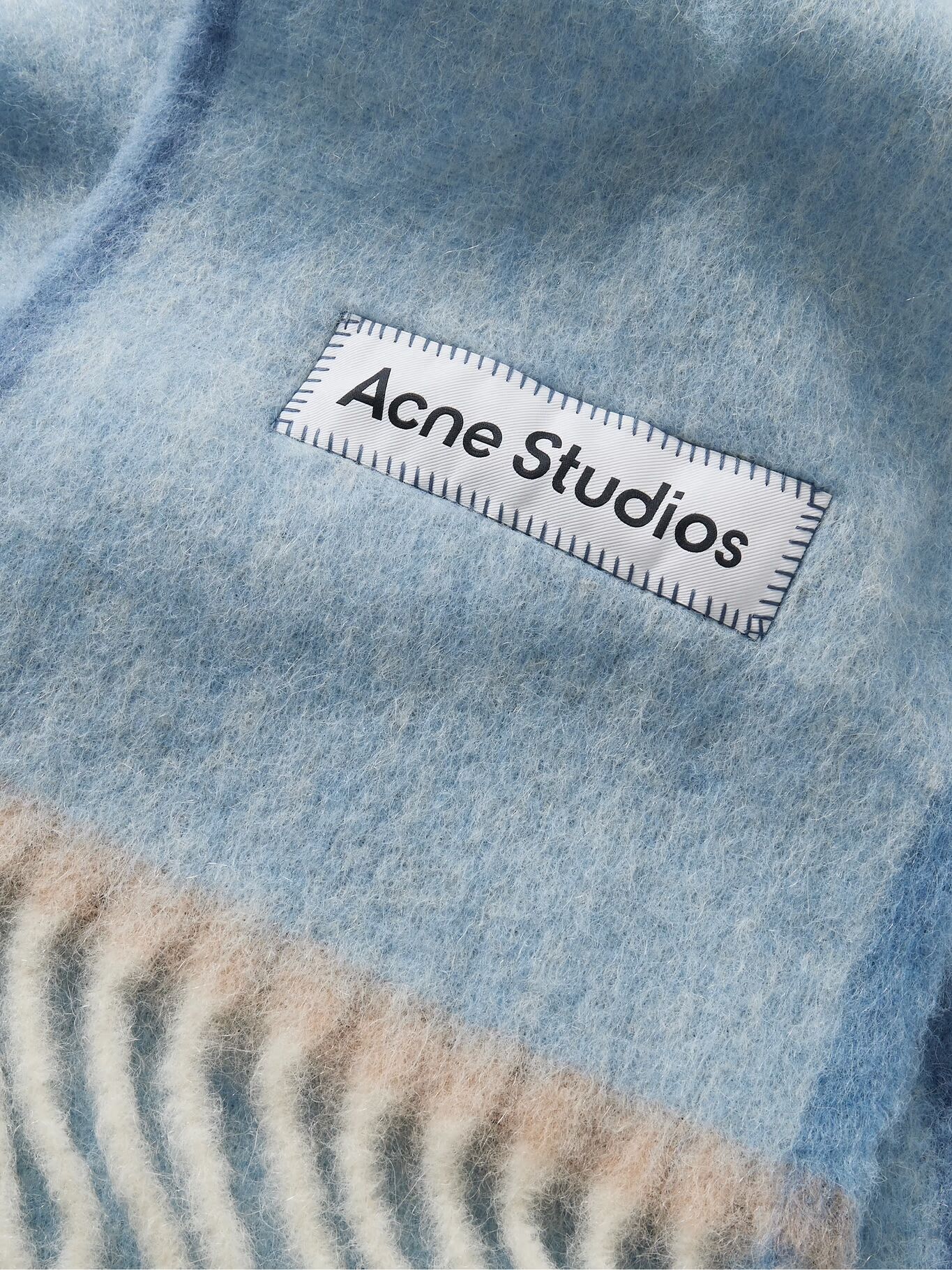 

Вязаный шарф с бахромой и аппликацией логотипа Vally ACNE STUDIOS, синий
