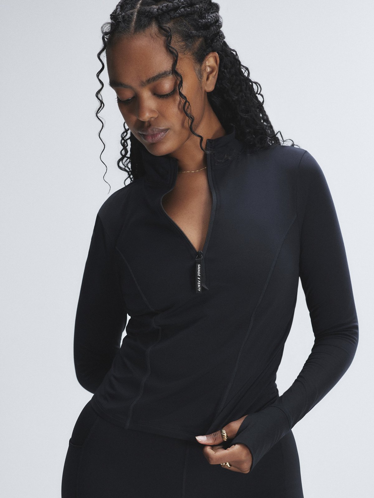 

Топ с длинными рукавами Savage X Fenty Band-It Half-Zip, цвет Black Caviar