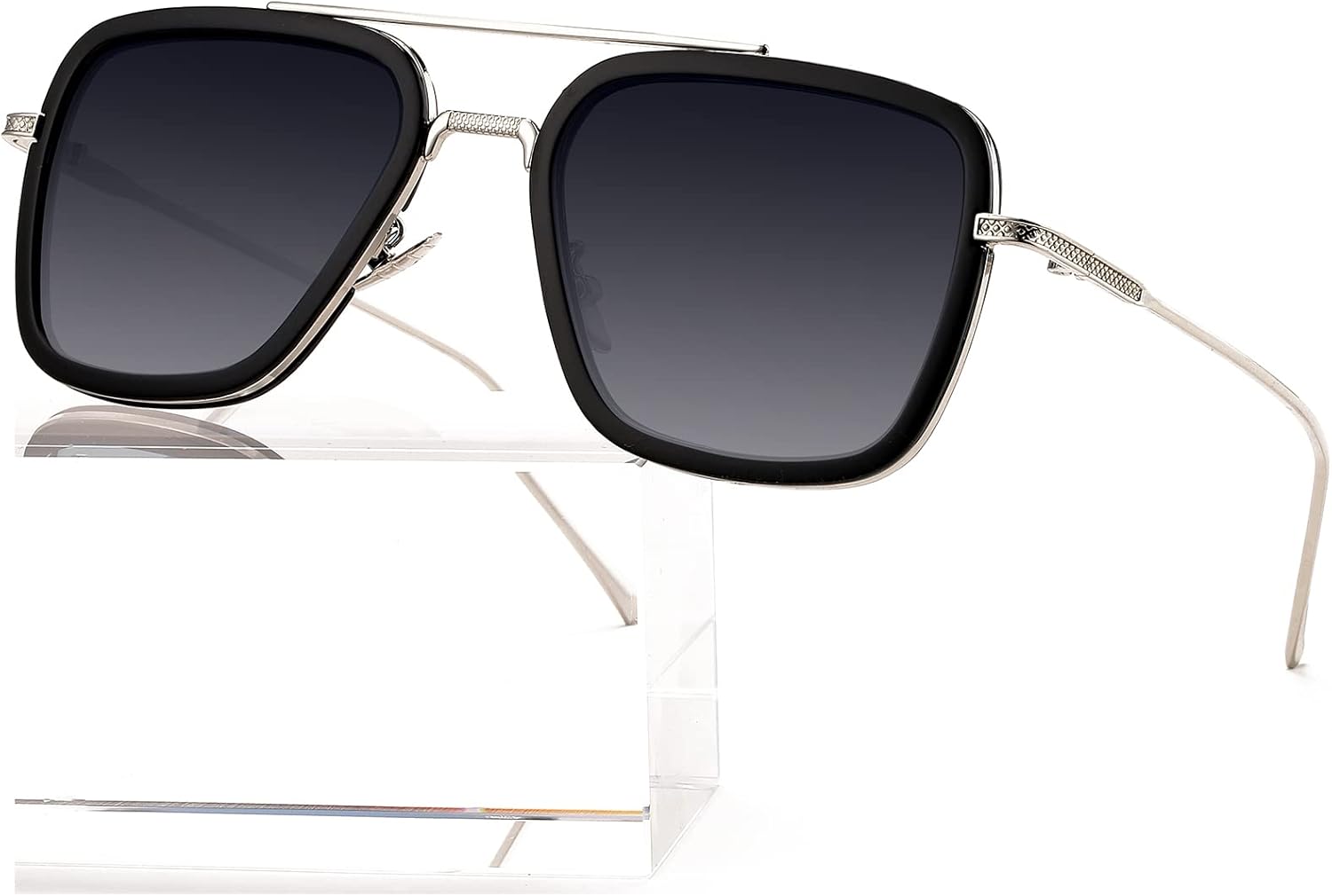 

Солнцезащитные очки AIEYEZO Тони Старк в винтажном стиле, квадратная металлическая оправа, для мужчин и женщин - очки Железного человека и Эдит, Silver/Black/Gradient Grey