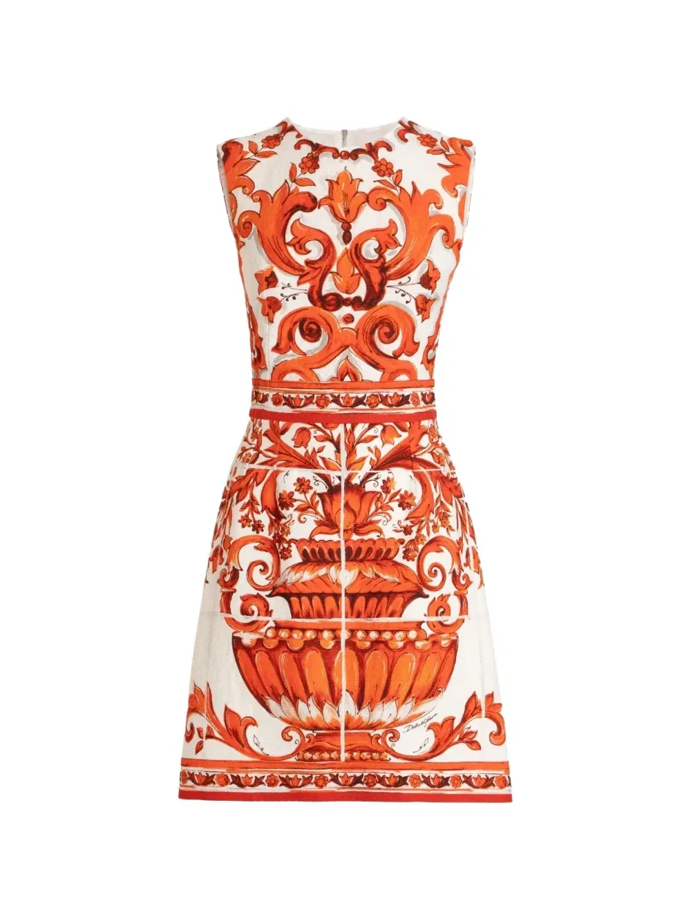 Короткое платье с принтом майолики Dolce & Gabbana, бежевый