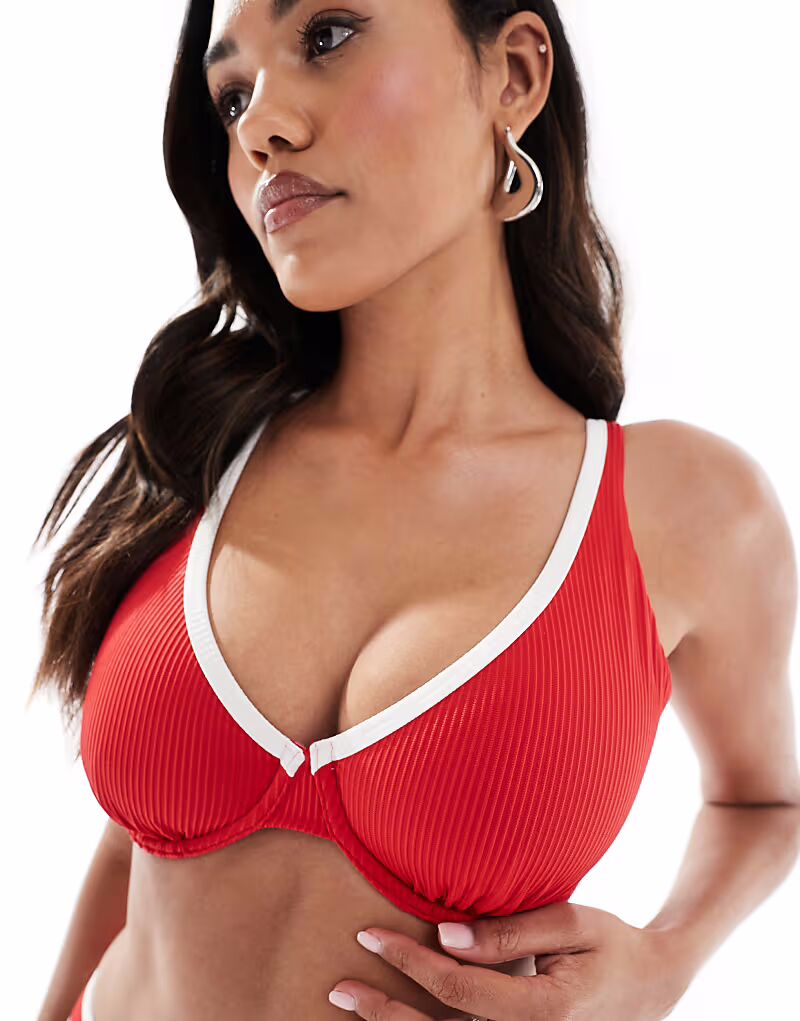 

Комплект бикини Hollister Curvy с глубоким вырезом и косточками, красный