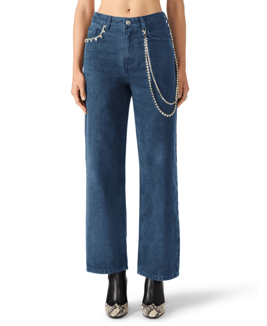 

Женские джинсы Swift со средней посадкой и стразами и цепочкой Steve Madden, Dark Wash