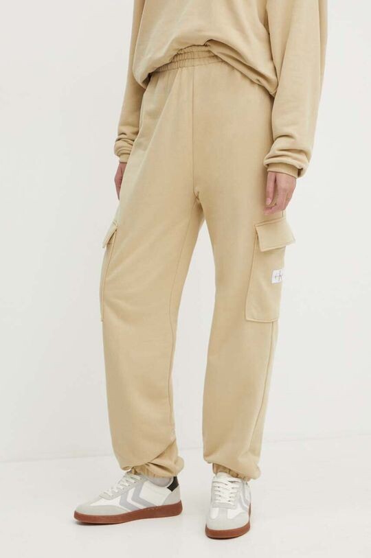 

Хлопковые спортивные штаны Calvin Klein Jeans, бежевый