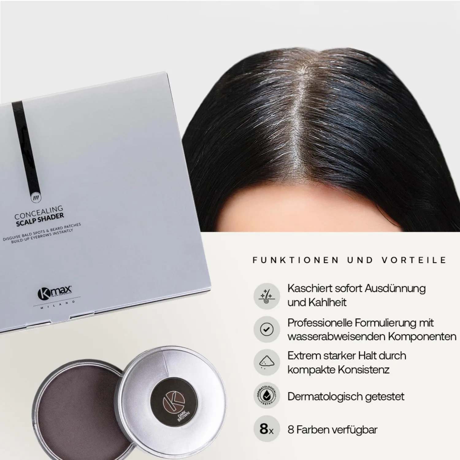 Маскирующий пудровый корректор для кожи головы «Concealing Scalp Shader» от Kmax Kmax, Dark Brown — фото 3