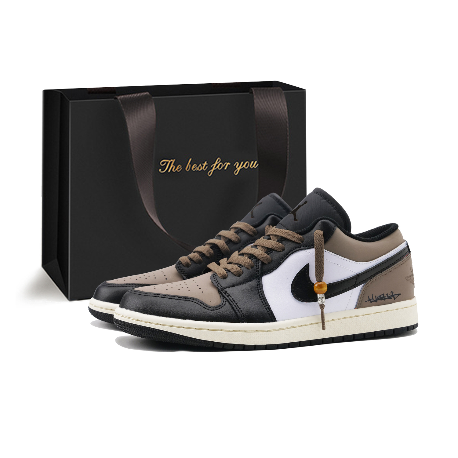 

Jordan AJ1 Mocha Cocoa Устойчивые к истиранию низкие кроссовки в винтажном стиле для баскетбола Unisex черно-коричневые