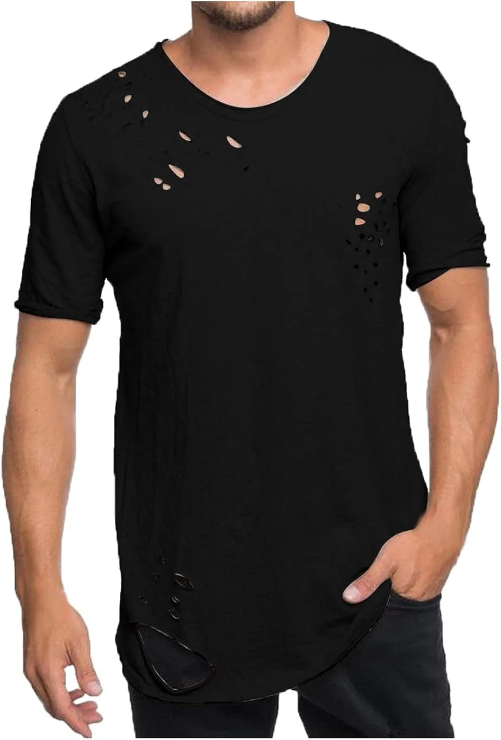 

Футболка мужская с прорезями, короткий рукав, однотонная