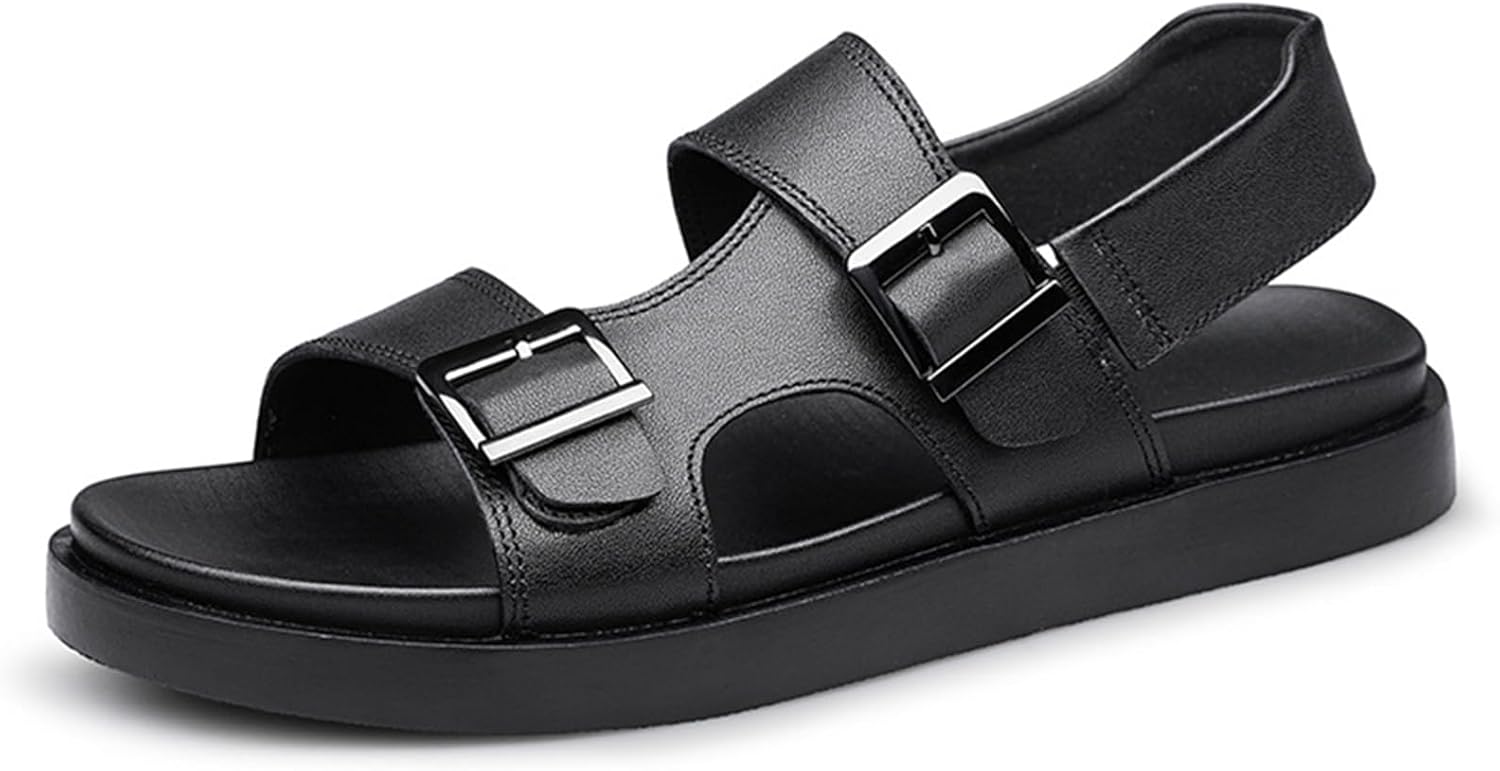 

Мужские открытые сандалии Abborora с регулируемым ремешком, кожаные, на плоской подошве, для отдыха и рыбалки, пляжные сандалии, черный