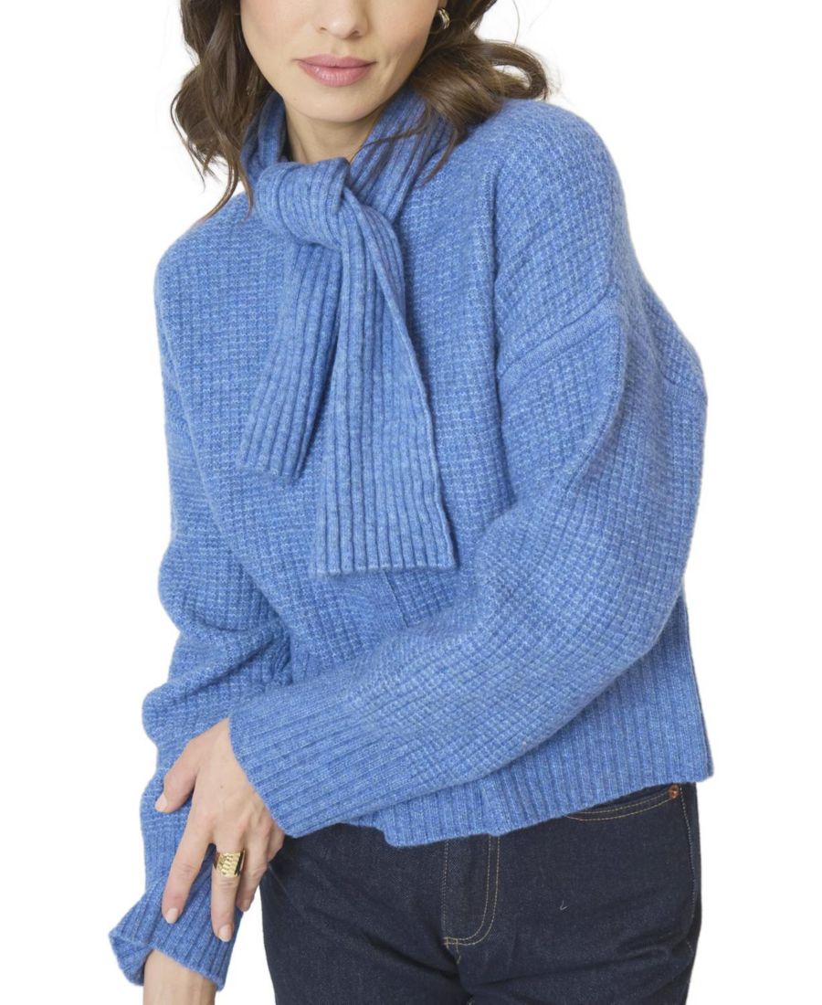 

Женский свитер Rayna с воротником-шарфом и вафельной вязкой Central Park West, Blue