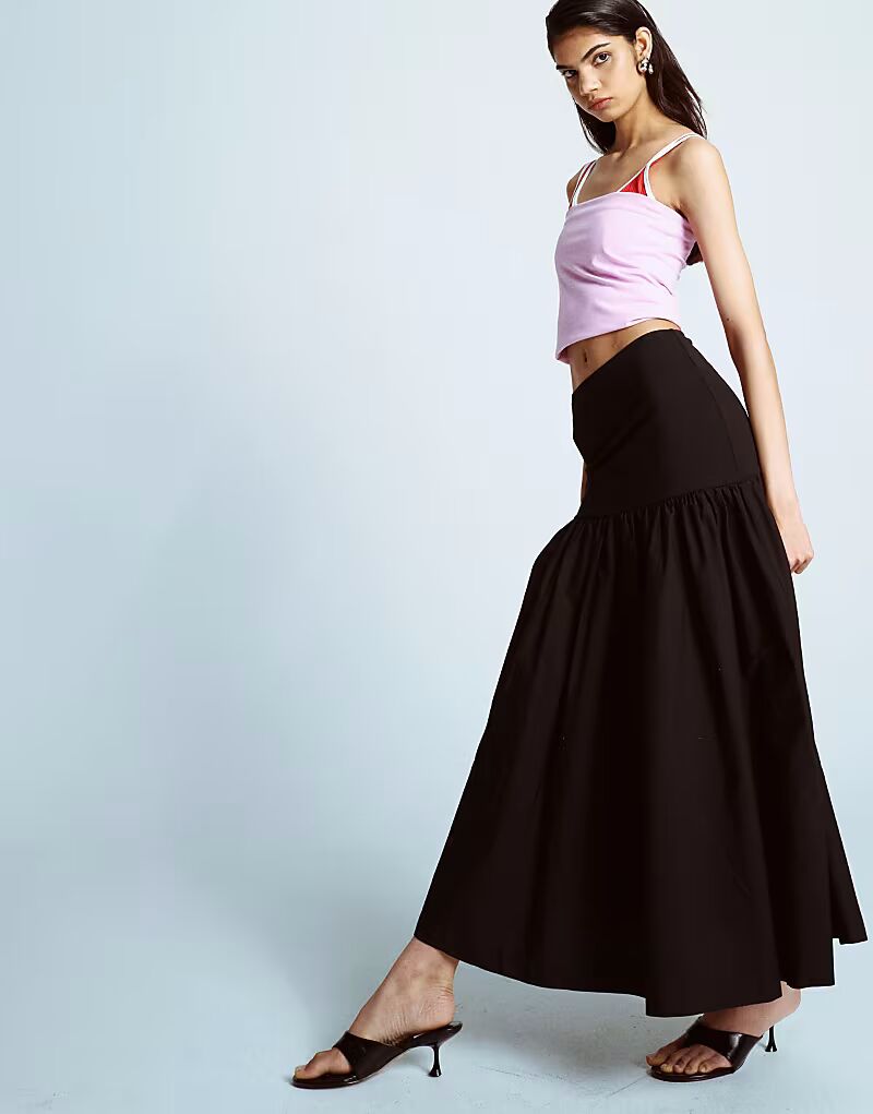 

Юбка Topshop из поплина с заниженной линией талии, черного цвета