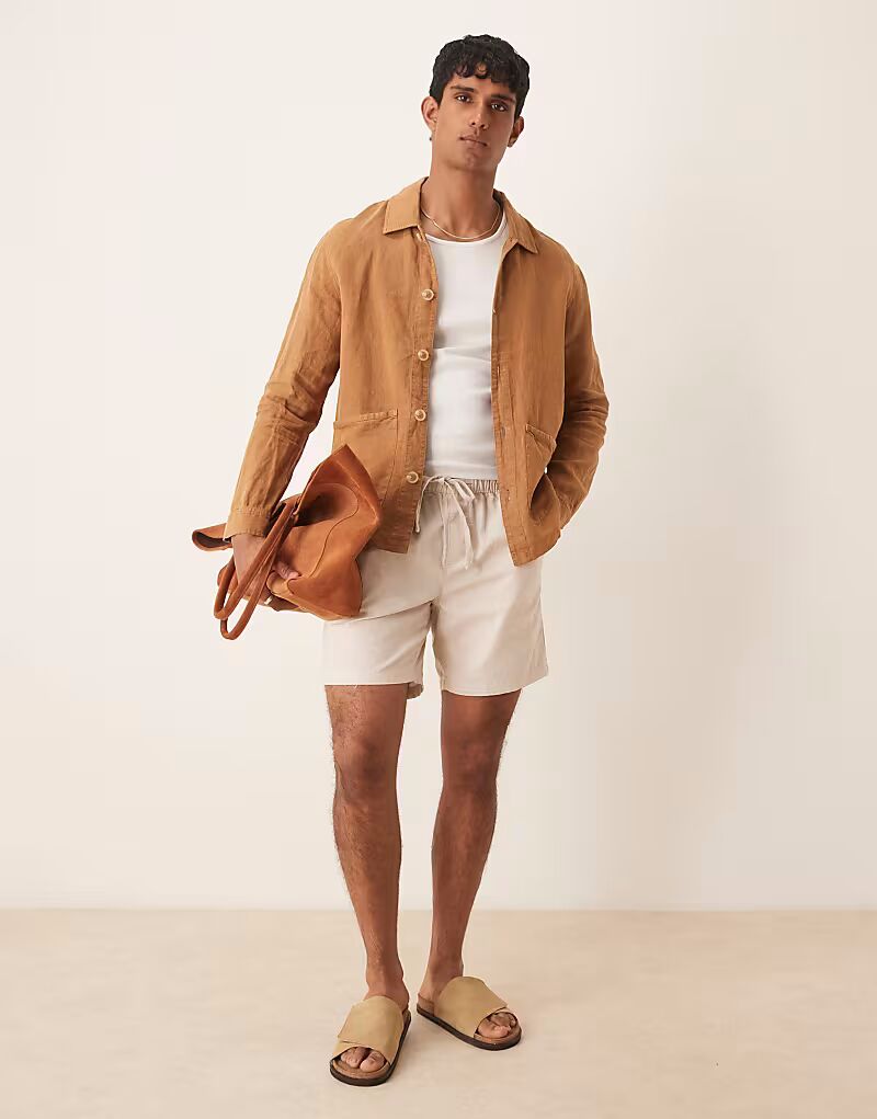 

Узкие шорты средней длины из льняной смеси ASOS DESIGN цвета «песок»