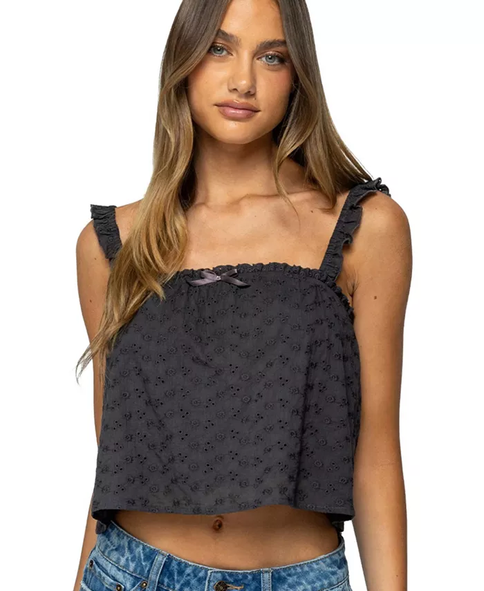 

Женская майка Tami с рюшами и люверсами Edikted, серый