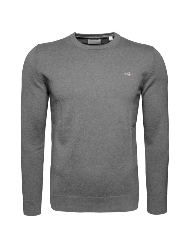 

Классический хлопковый свитер с C-образным вырезом темно-серого цвета Gant