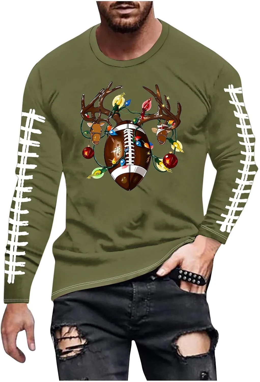 

Футболка с новогодним оленем для мужчин, длинный рукав Ozmmyan