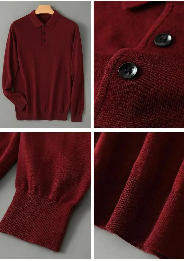 Men's Lapel Business Knit Sweater Solid Long Sleeve Casual Pullover Sweater Daily Knit Jumper — фото 2