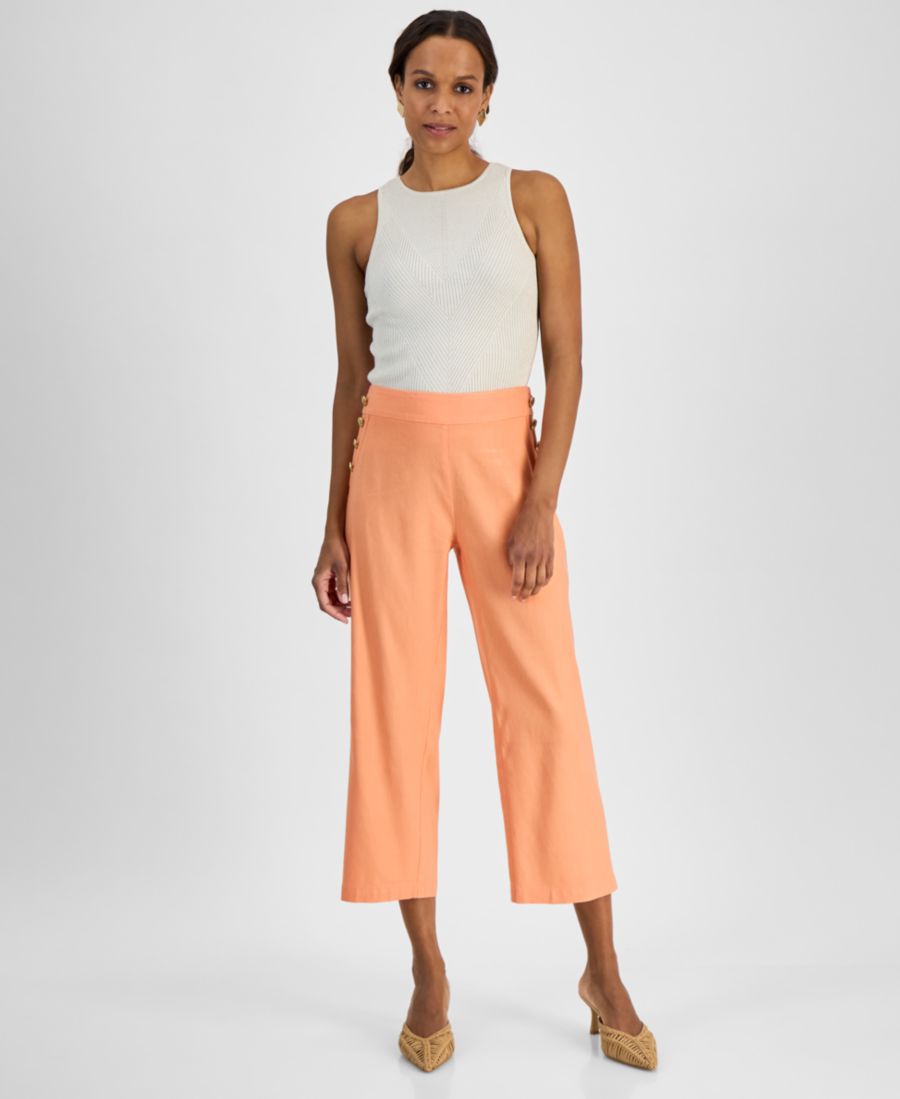 

Укороченные брюки из льняной смеси с высокой посадкой и широкими штанинами INC International Concepts, Mango Tang