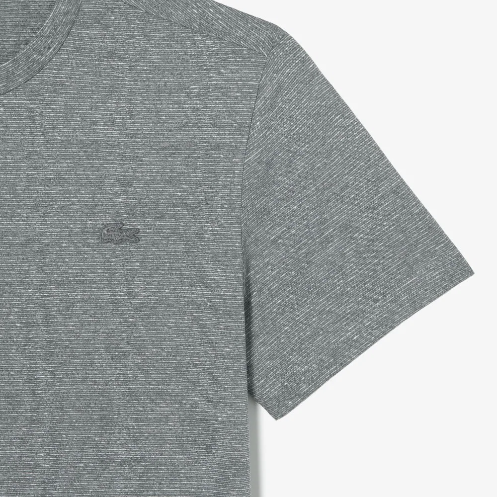 Мужская льняная полосатая футболка меланжевого угольного цвета от Lacoste — фото 3