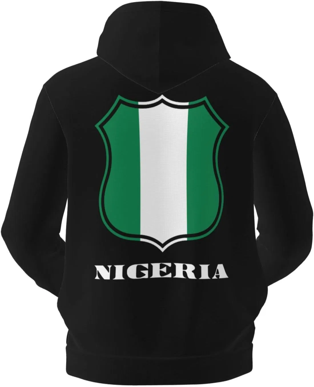 Мужская флисовая толстовка с капюшоном Nigeria Nigerian Vintage Emblem и карманом Generic, черный — фото 3