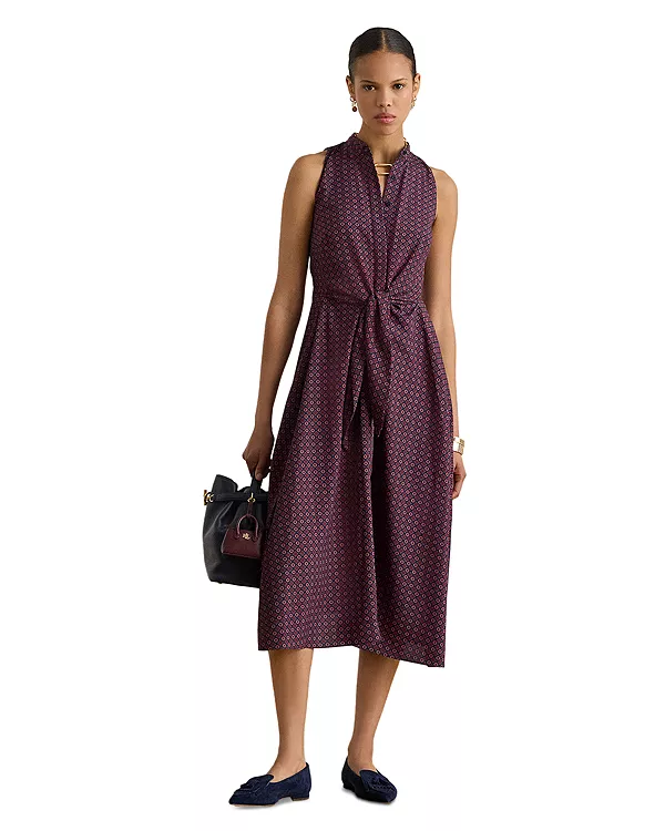 

Платье без рукавов из крепа с принтом, завязками спереди, для миниатюрных девушек. Ralph Lauren, фиолетовый