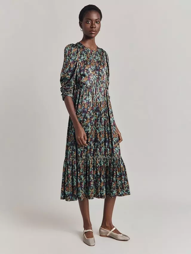 

Платье Ghost Maya Satin Abstract Print Midi, цвет green ikat