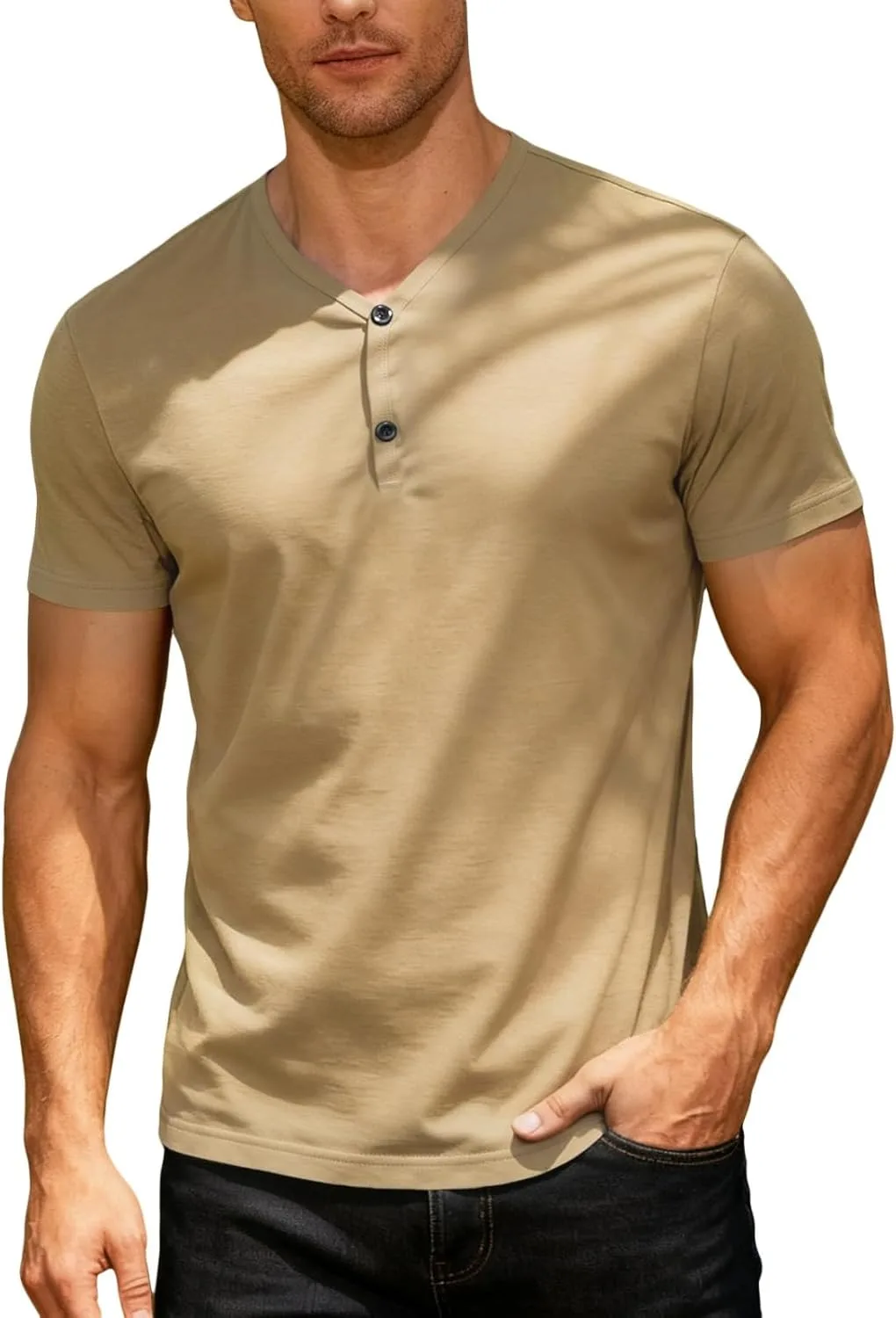 

Мужская футболка Henley с коротким рукавом Plus Size RODYETQQ