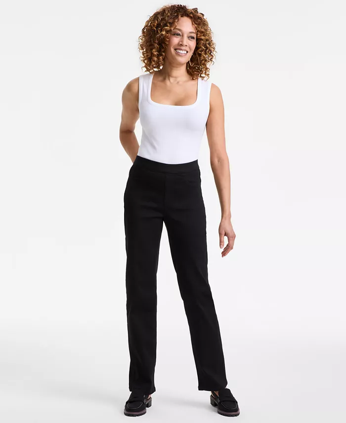 

Узкие джинсы прямого кроя с завышенной талией на резинке Petite Style & Co, черный