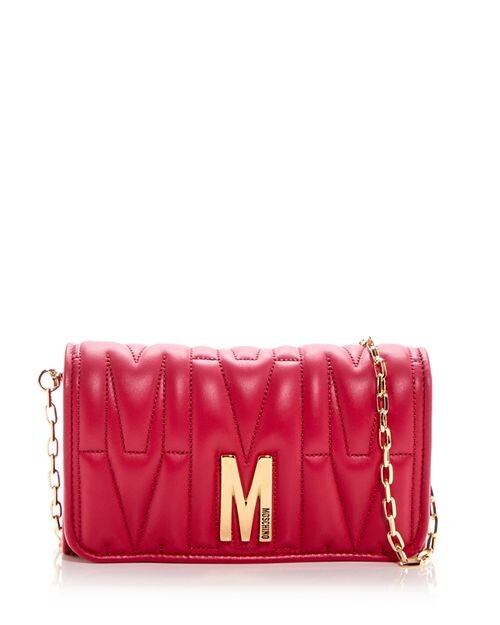 

Стеганый кожаный кошелек с логотипом и цепочкой Moschino, цвет Red