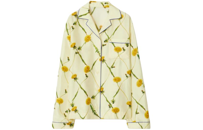 

Шелковая пижамная рубашка с принтом одуванчиков Burberry, Beverage Yellow