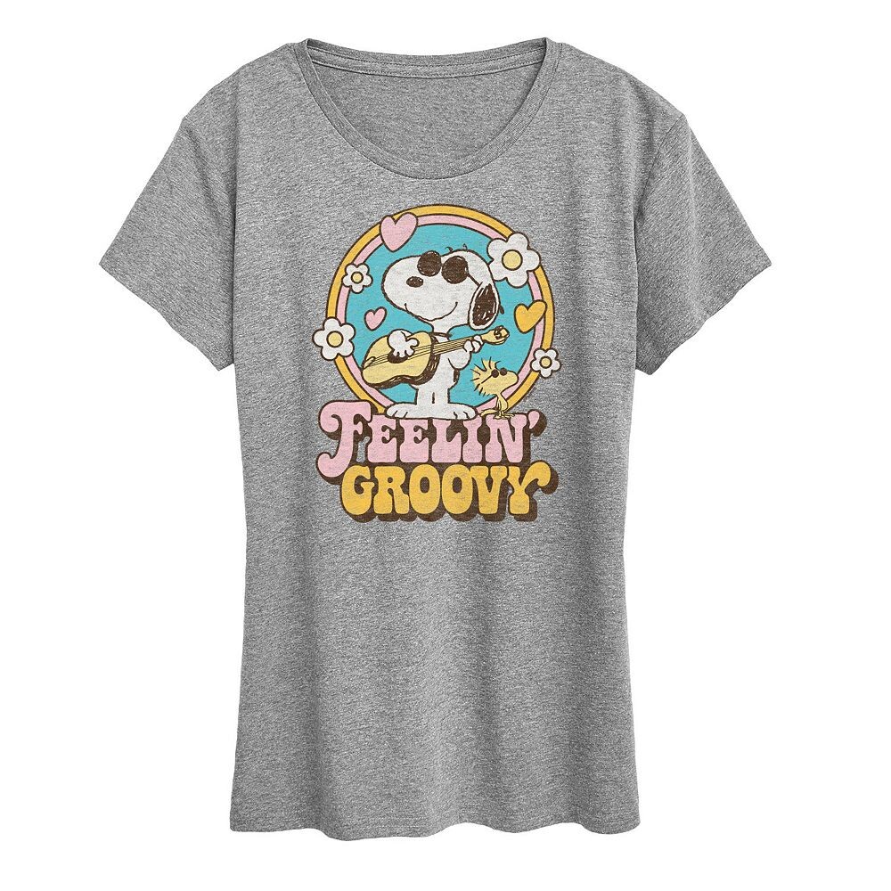 

Женская футболка с рисунком Peanuts Snoopy Feelin' Groovy Licensed Character, цвет Heather Gray