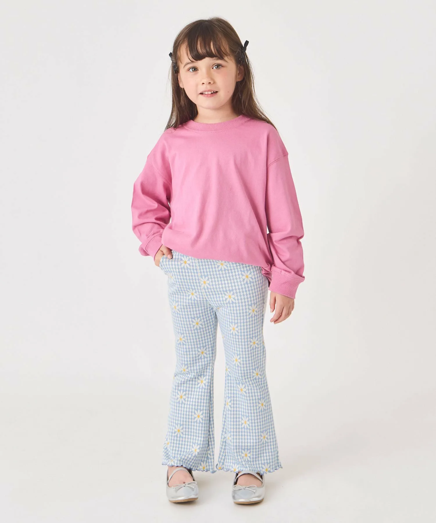 Расклешенные брюки из жаккардовой ткани по всей поверхности Ever Closet, Daisy Blue — фото 2