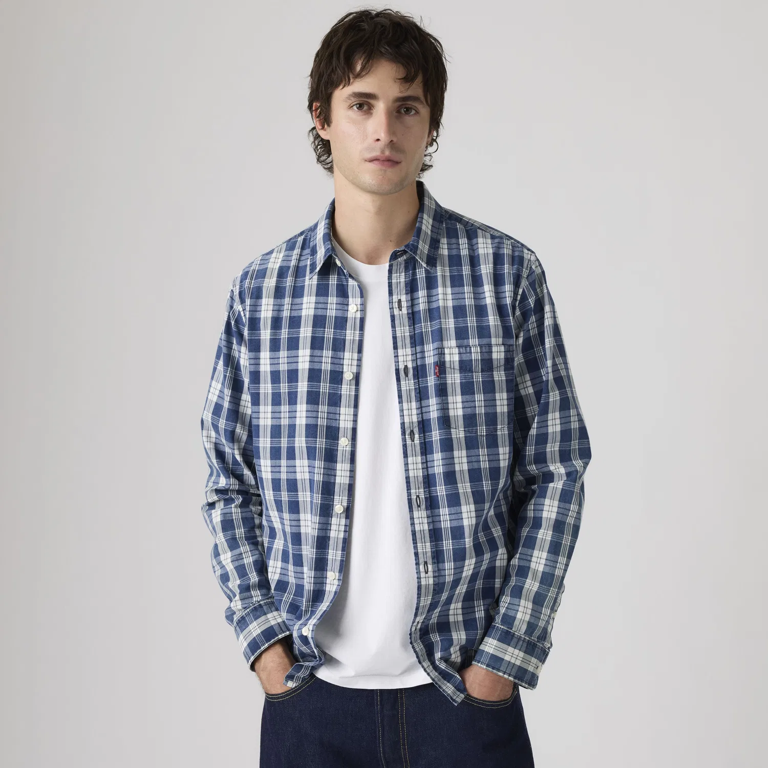 Рубашка из поплина с одним карманом, стандартного кроя, модель Sunset Levi's, Blue