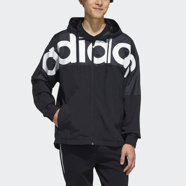 Куртка adidas Large Logo Contrast Color Stitching Athleisure Casual Sports Hooded Jacket Black, черный — фото 2