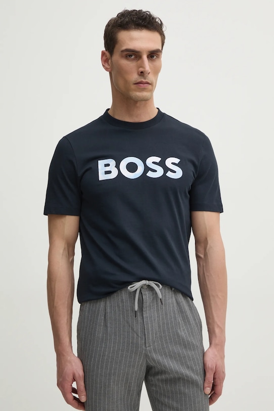 

Хлопковая футболка Boss, темно-синий