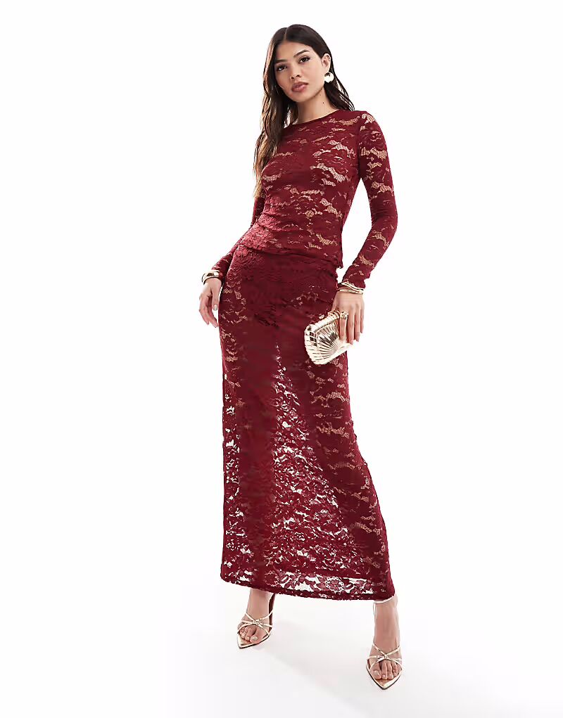 

Кружевной топ с длинными рукавами в бордовом цвете 4Th & Reckless