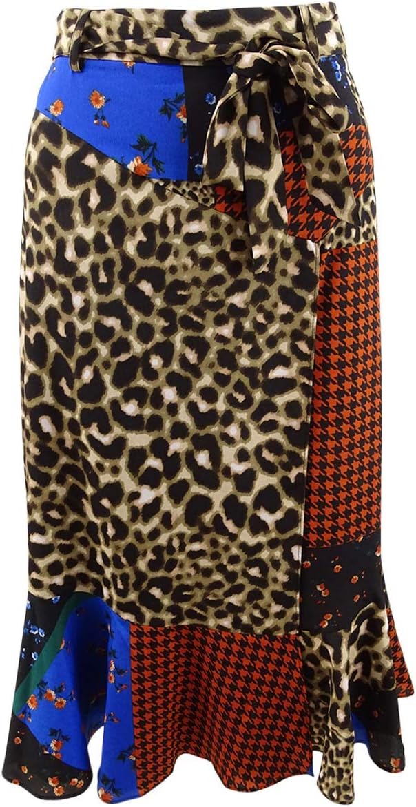 

Женская юбка Calvin Klein с принтом пэчворк и расклешенным подолом, Leopard Multi