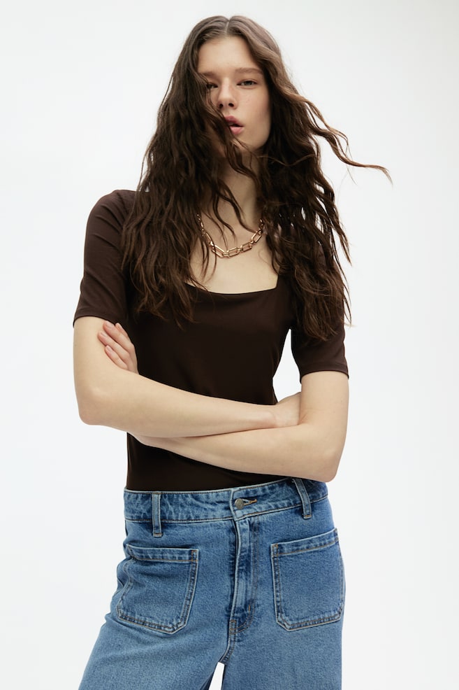 

Рубашка с квадратным вырезом H&M, коричневый