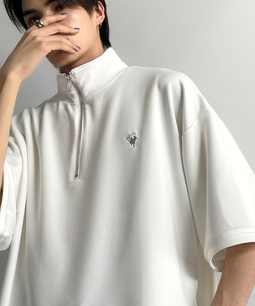 

Футболка с коротким рукавом на молнии, с вышивкой, кремовая Java