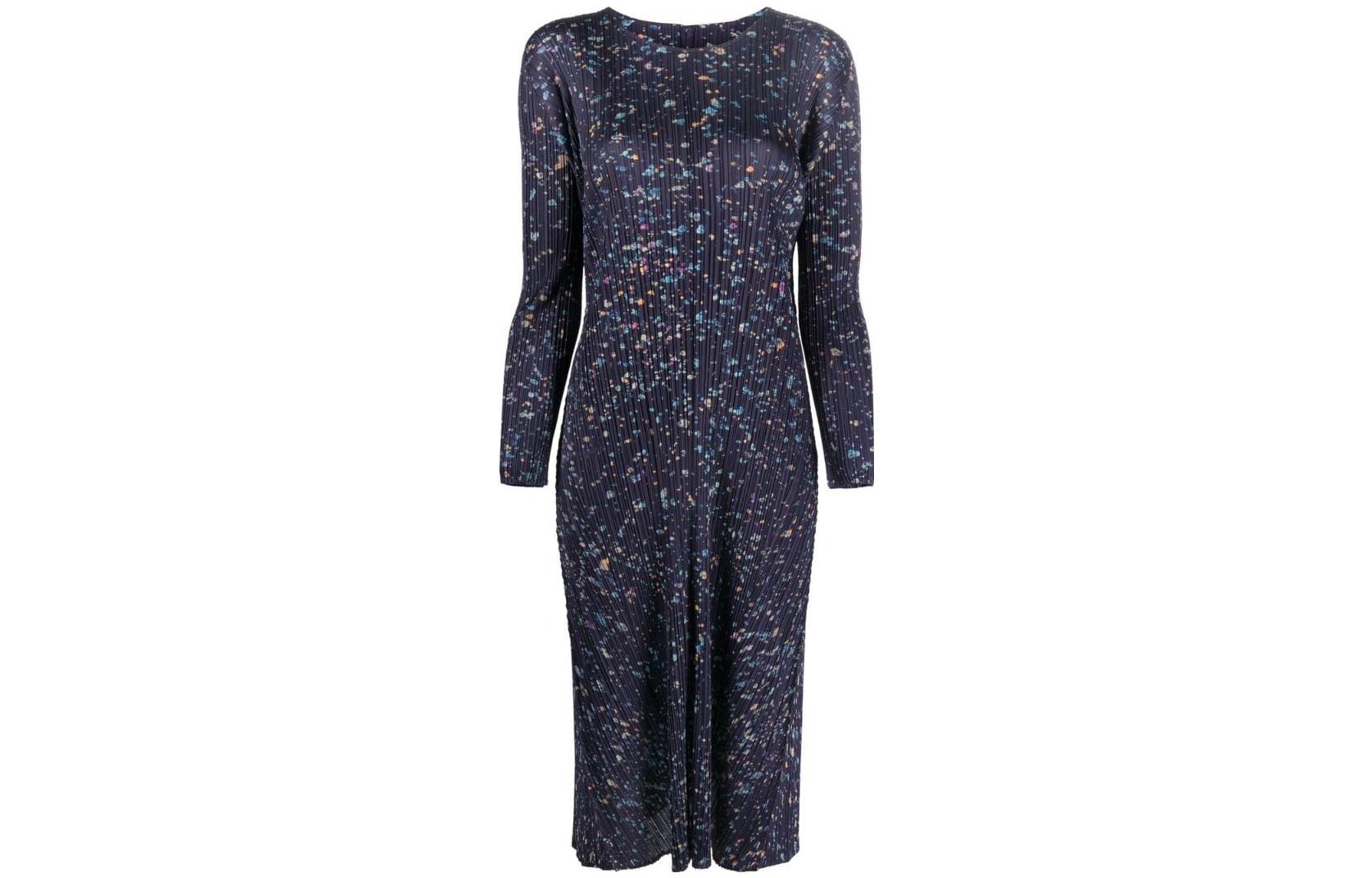 

Женское длинное платье с рукавами темно-синего цвета PLEATS PLEASE ISSEY MIYAKE