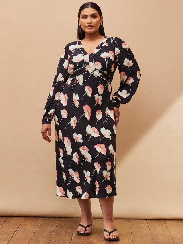 

Платье миди Curve с контрастной цветочной отделкой Live Unlimited, Black