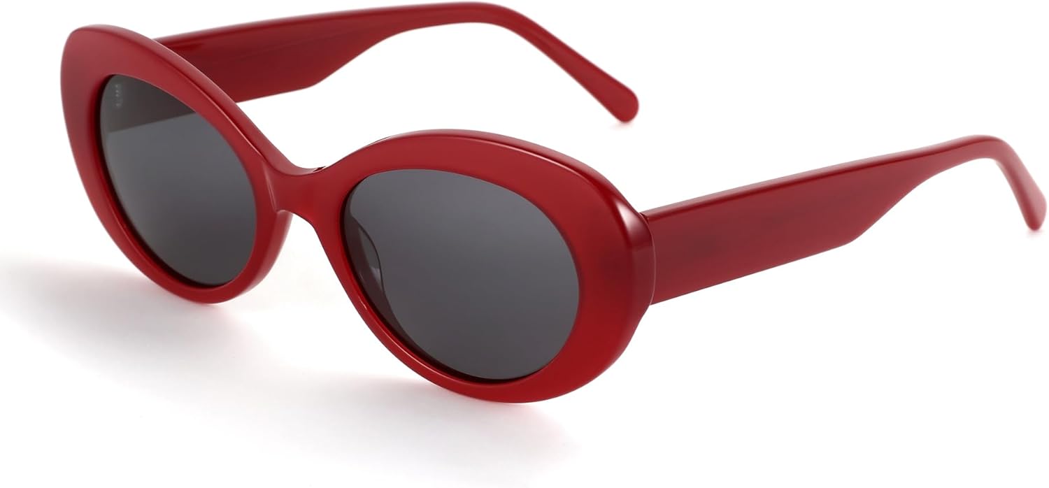 

Женские поляризованные солнцезащитные очки ZENOTTIC овальной формы: модные очки для женщин - ретро-классические солнцезащитные очки с защитой от УФ-излучения UV400, C05 Red Frame Black Lens