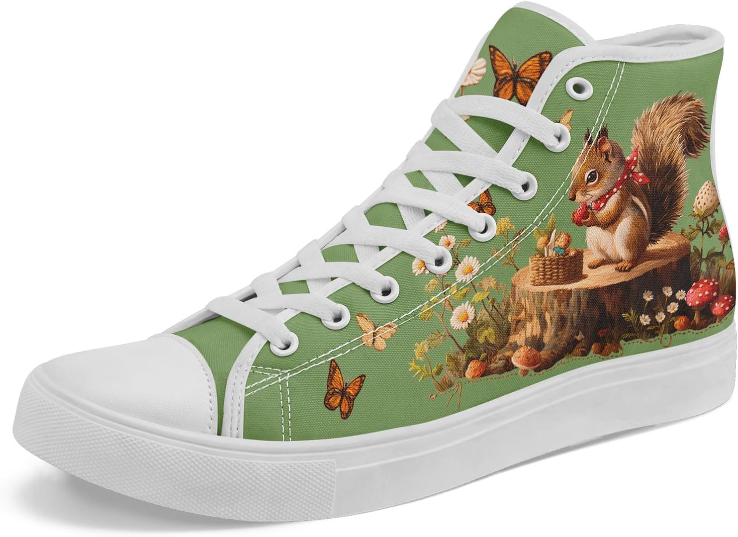 

Высокие кеды на платформе AWSOLE из канвы для женщин и мужчин, черные, винтажные, с принтом лесных животных, грибов и птиц, легкие повседневные тапочки из канвы