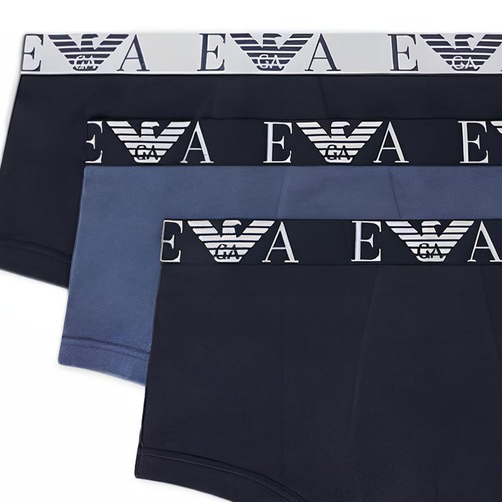 SS22 Трусы мужские 1 комплект 3 пары EMPORIO ARMANI, 1 комплект 3 пары (Темно-синий+Синий+Черный) — фото 4