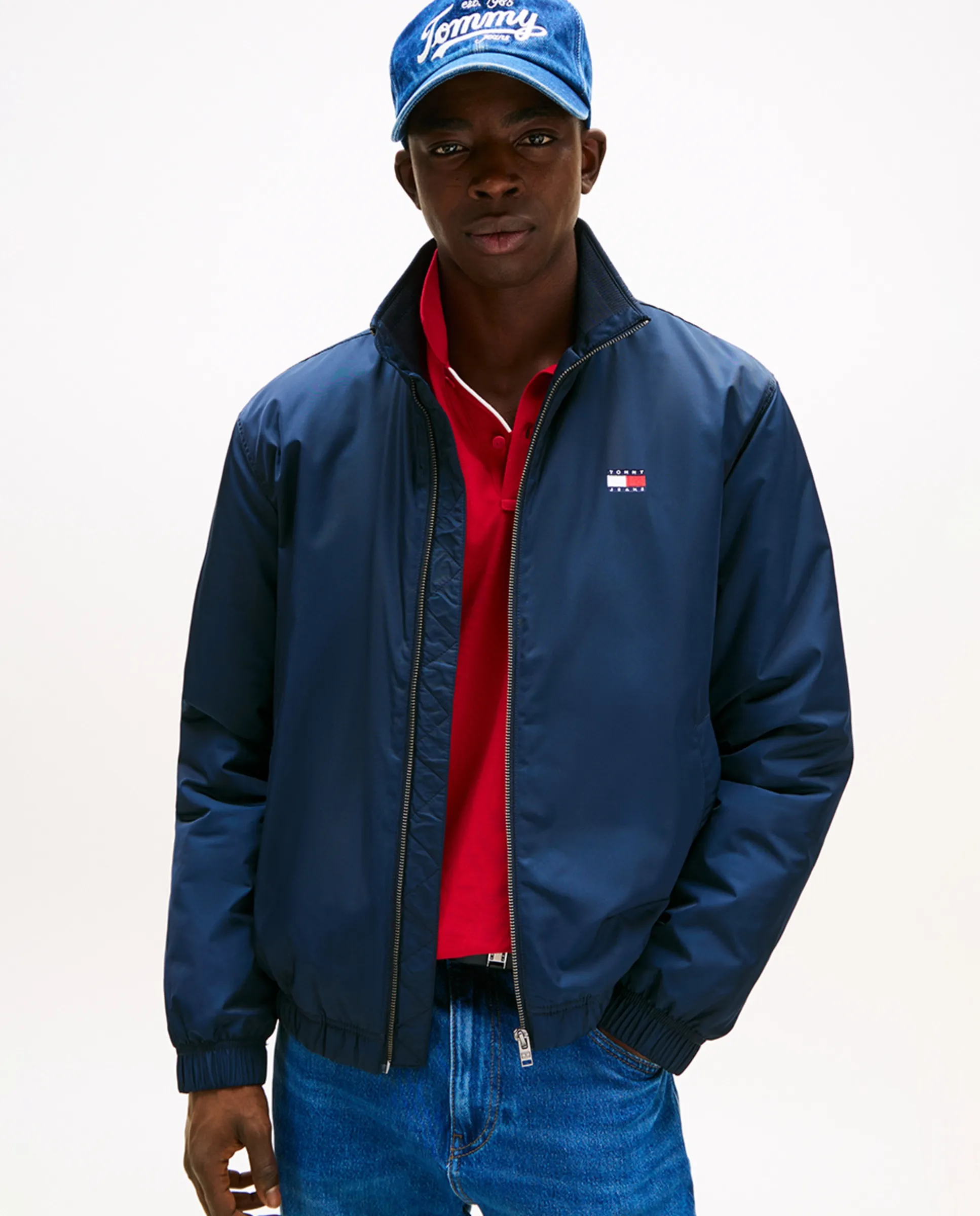 

Куртка-бомбер мужская классического кроя Tommy Jeans, темно-синий
