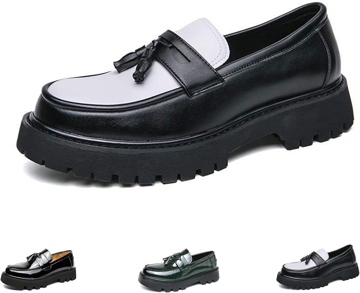 

Мужские кожаные лоферы на платформе с кисточками, модные, деловые, повседневные, формальные туфли на платформе, массивные, без шнурков, пенни-лоферы Generic, белый