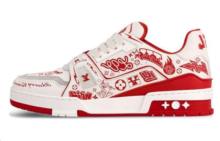 Кроссовки Low-Top для скейтбординга унисекс белые с красным граффити LOUIS VUITTON