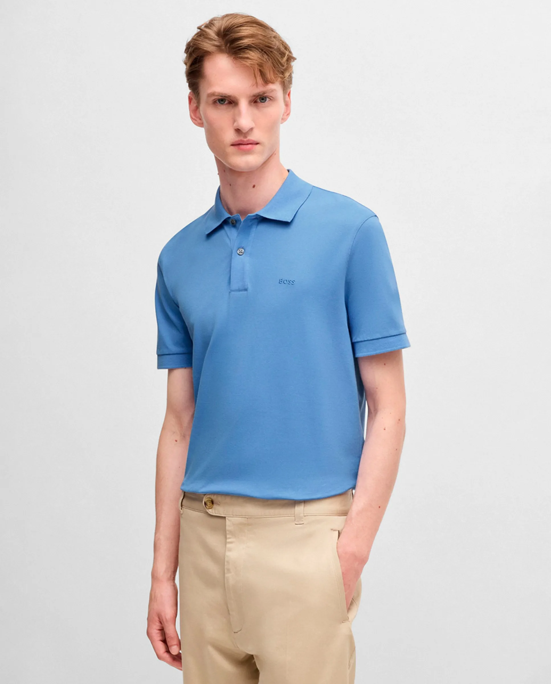 

Поло Pallas обычного кроя из хлопка с вышитым логотипом Boss, синий