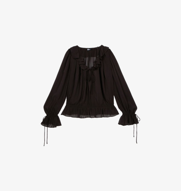 

Тканый топ с длинными рукавами и оборками The Kooples, черный